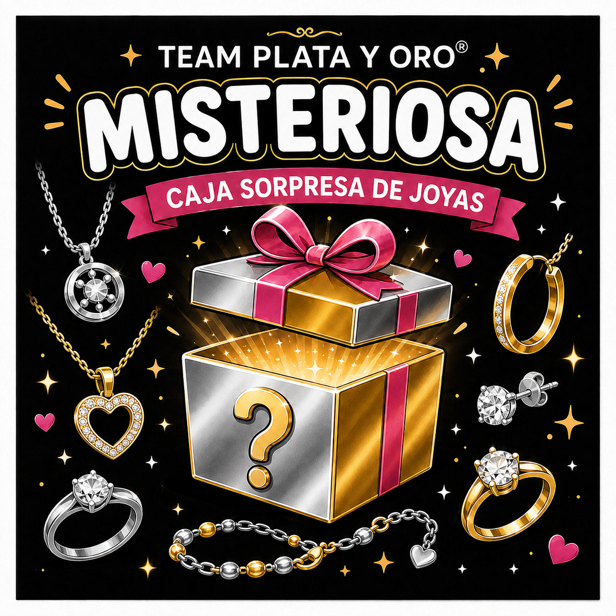Caja sorpresa dorado y plateado